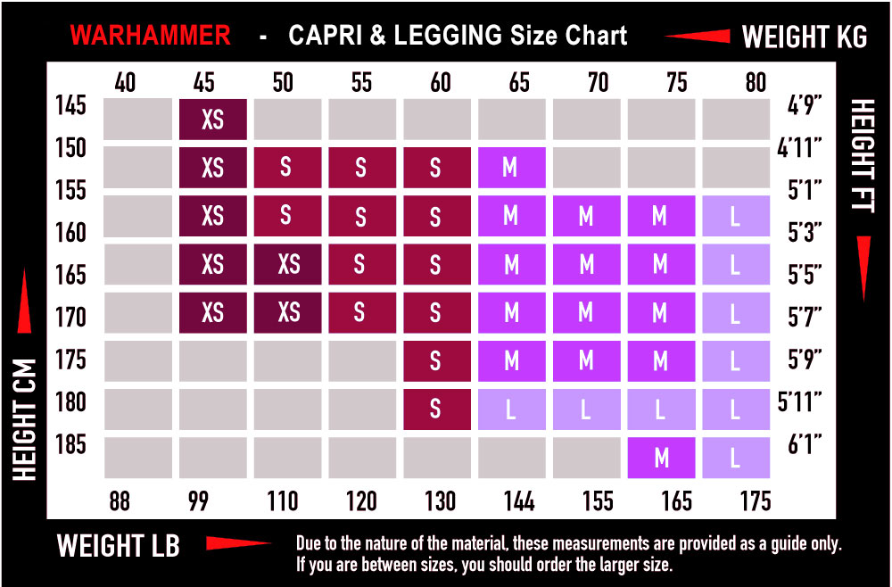 Women's Capri Sizing - War Hammer